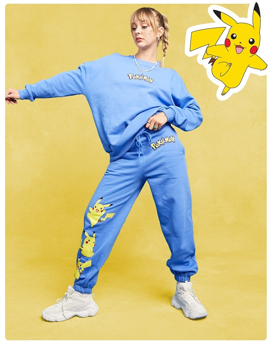 woman wearing blue ASOS DESIGN | Pokémon sweatshirt
