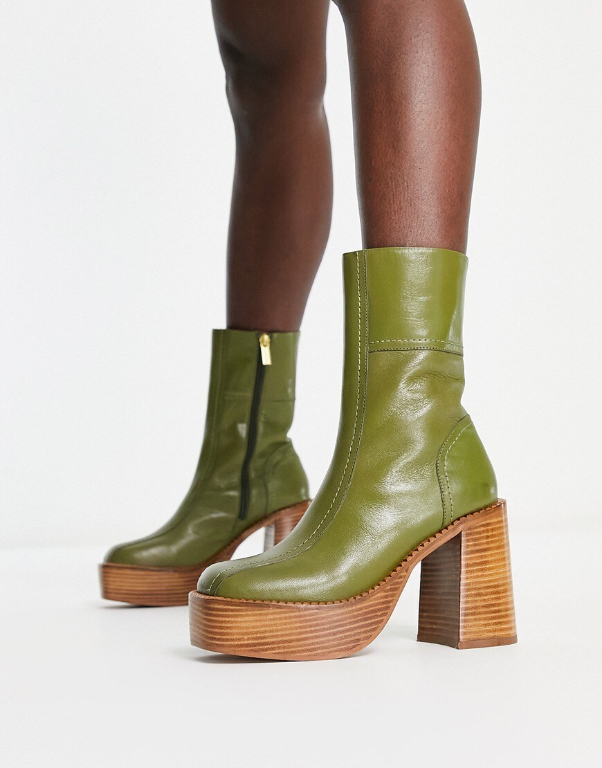 ASOS DESIGN Romeo leather platform boots in khaki | ASOS Style Feed