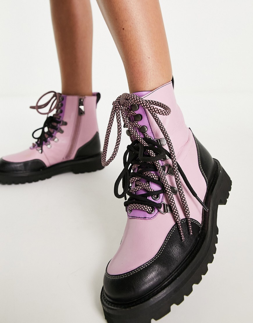 ASRA Bundy lace up flat ankle boots in pink | ASOS Style Feed