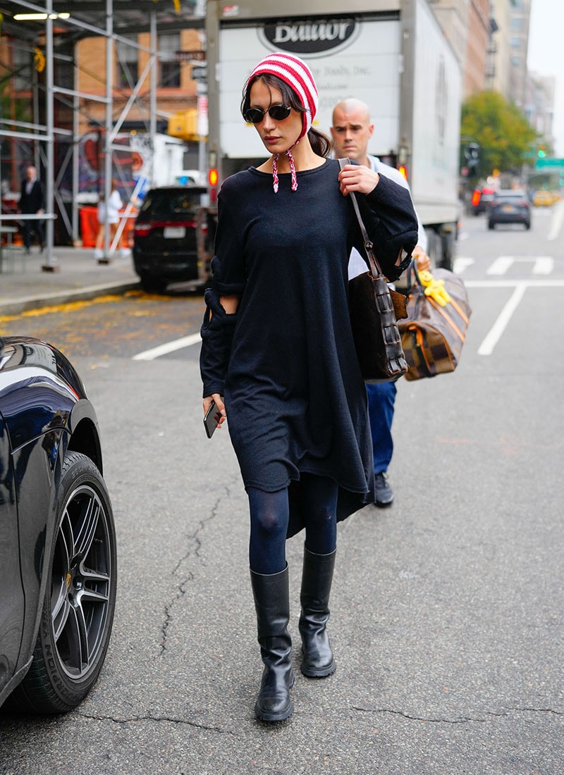 Bella Hadid in knitted hood | ASOS Stylefeed