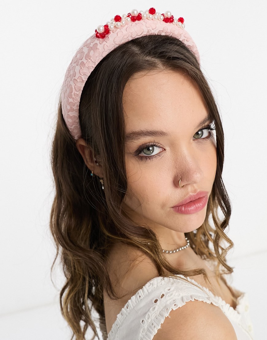Dream Sister Jane pearl embellished jacquard headband in pink| ASOS Style Feed