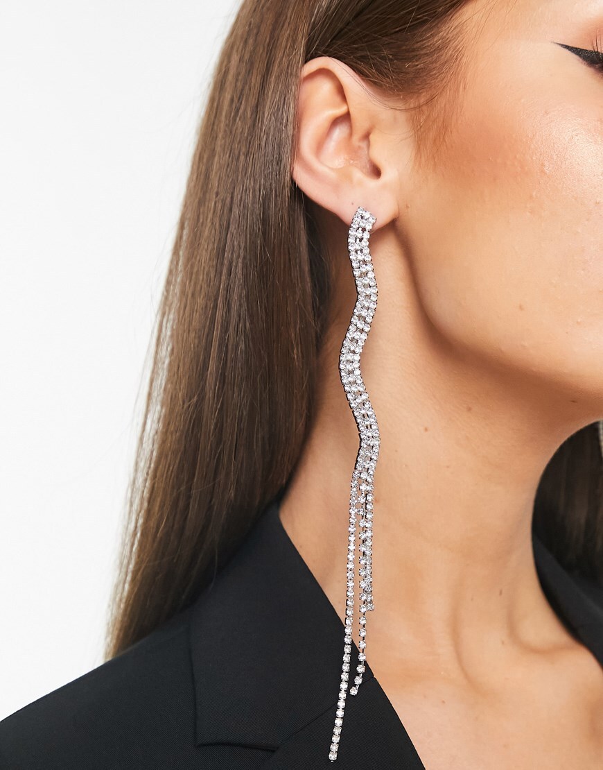 ASOS DESIGN drop earrings with linear crystal wiggle in silver tone | ASOS Style Feed