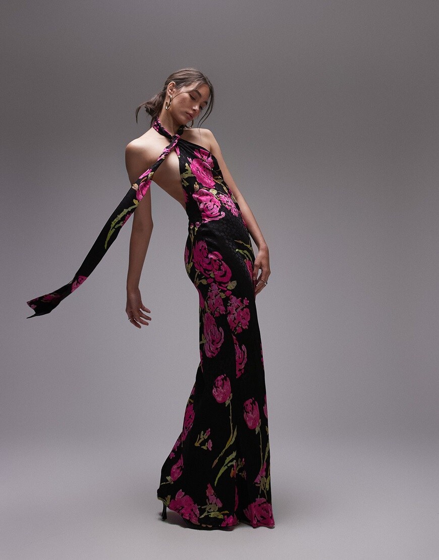 A model wearing a floral silky maxi dress | ASOS Style Feed