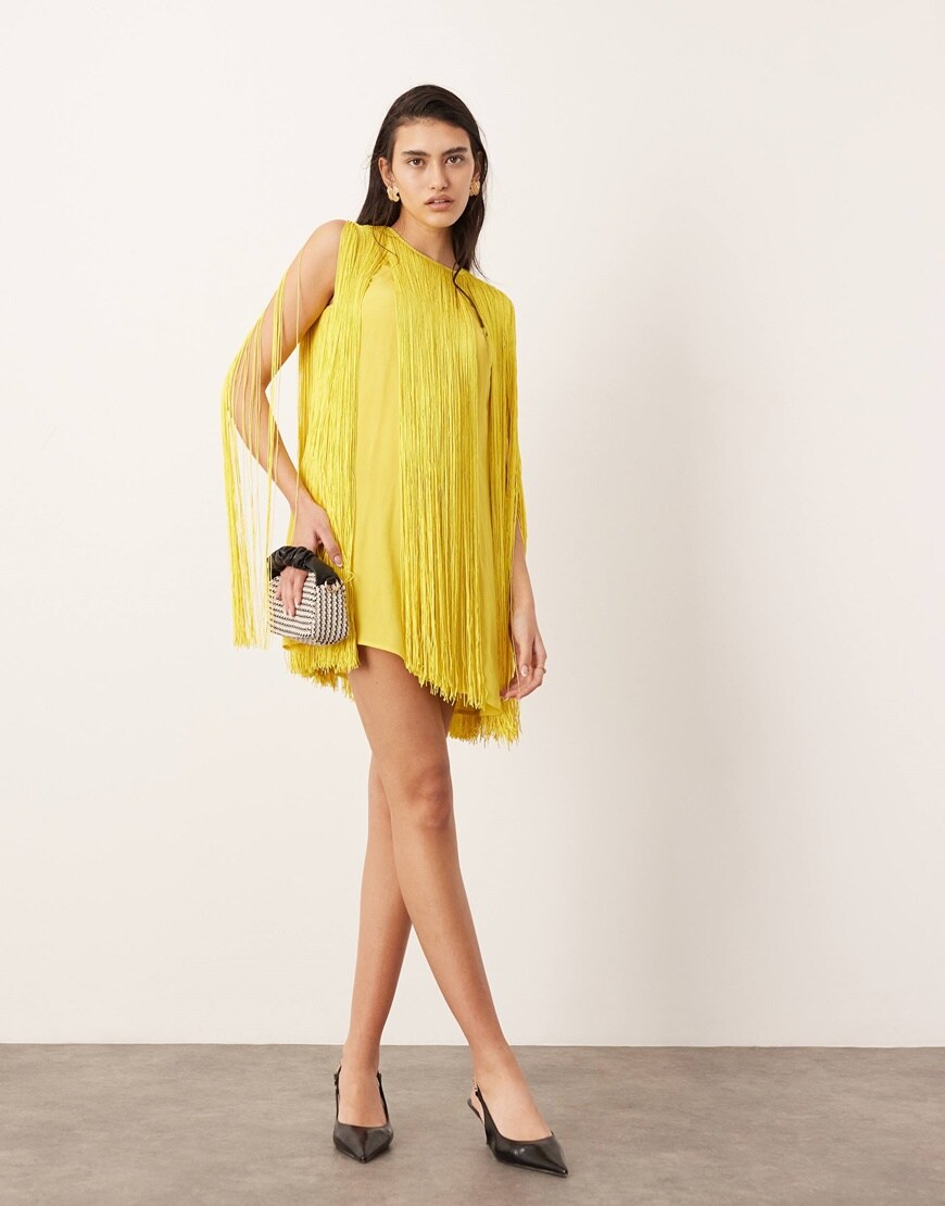 ASOS EDITION ultimate fringe trapeze mini dress in yellow | ASOS Style Feed