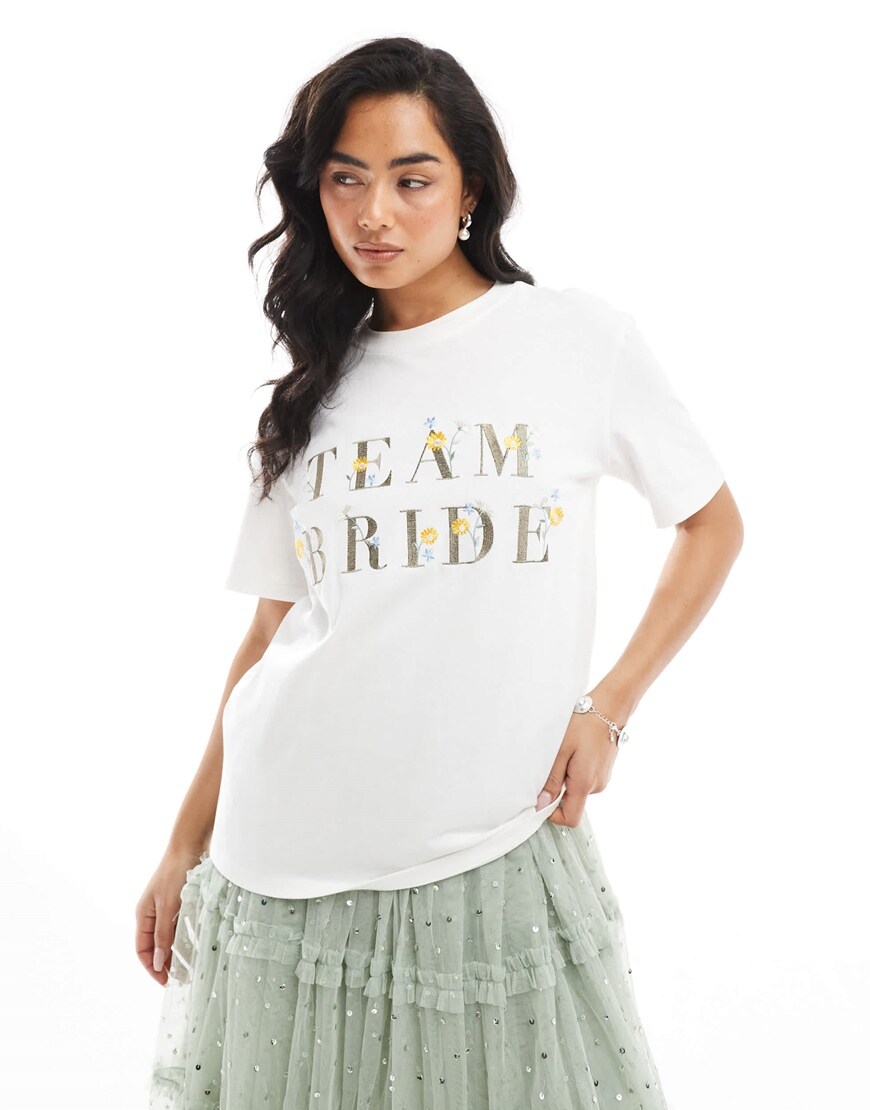 Maya Embroidered 'team bride' t-shirt in white | ASOS Style Feed
