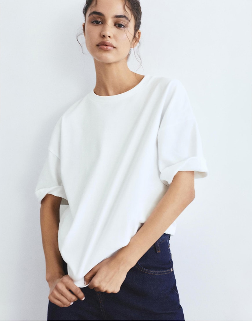 Model Wearing White T-shirt