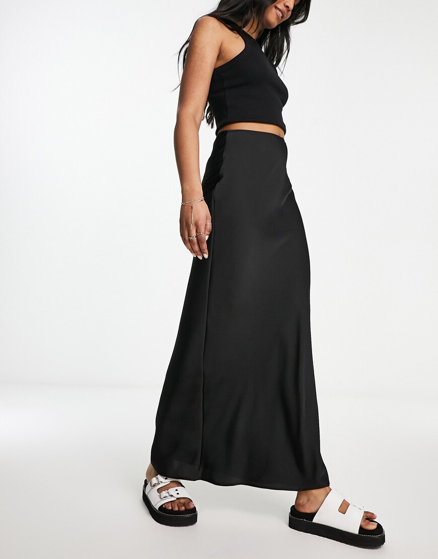 Woman wearing satin maxi skirt | ASOS Style Feed