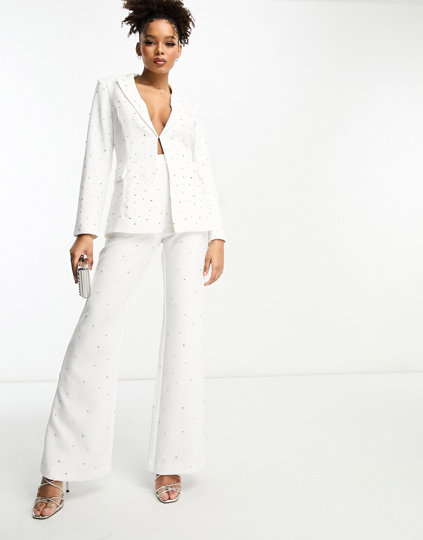 Rare London diamante embellished blazer in white - part of a set