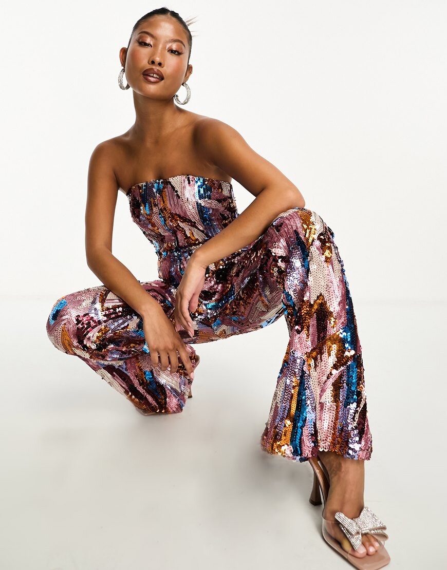 Model wearing multi coloured sequin jumpsuit | ASOS Style Feed