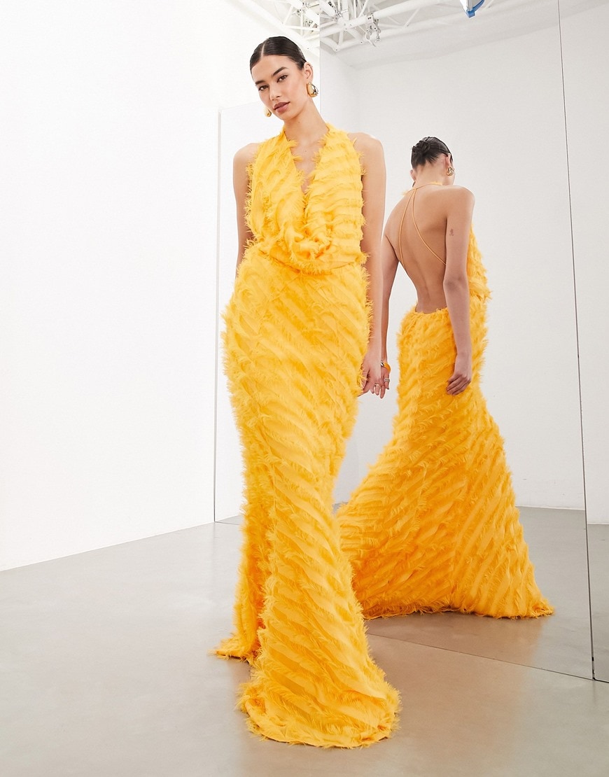 Model wearing cowl neck maxi dress in orange | ASOS Style Feed