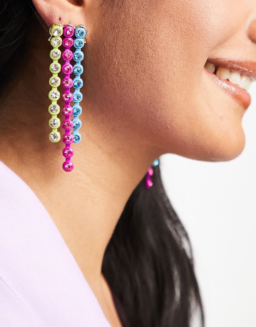 green pink blue earrings