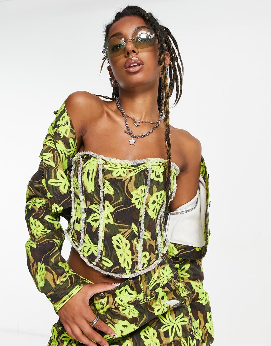 Woman wearing printed corset | ASOS Style Feed
