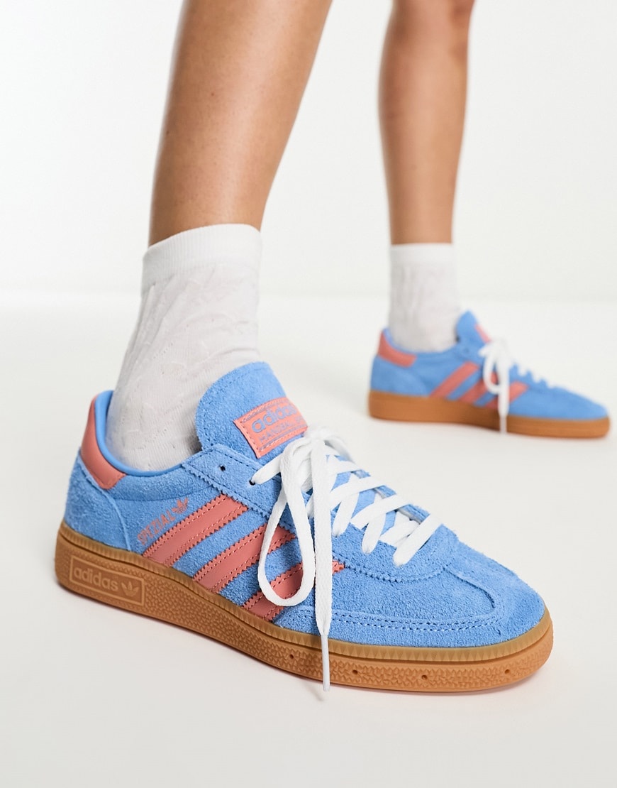 adidas Originals Handball Spezial gum sole trainers in blue and peach