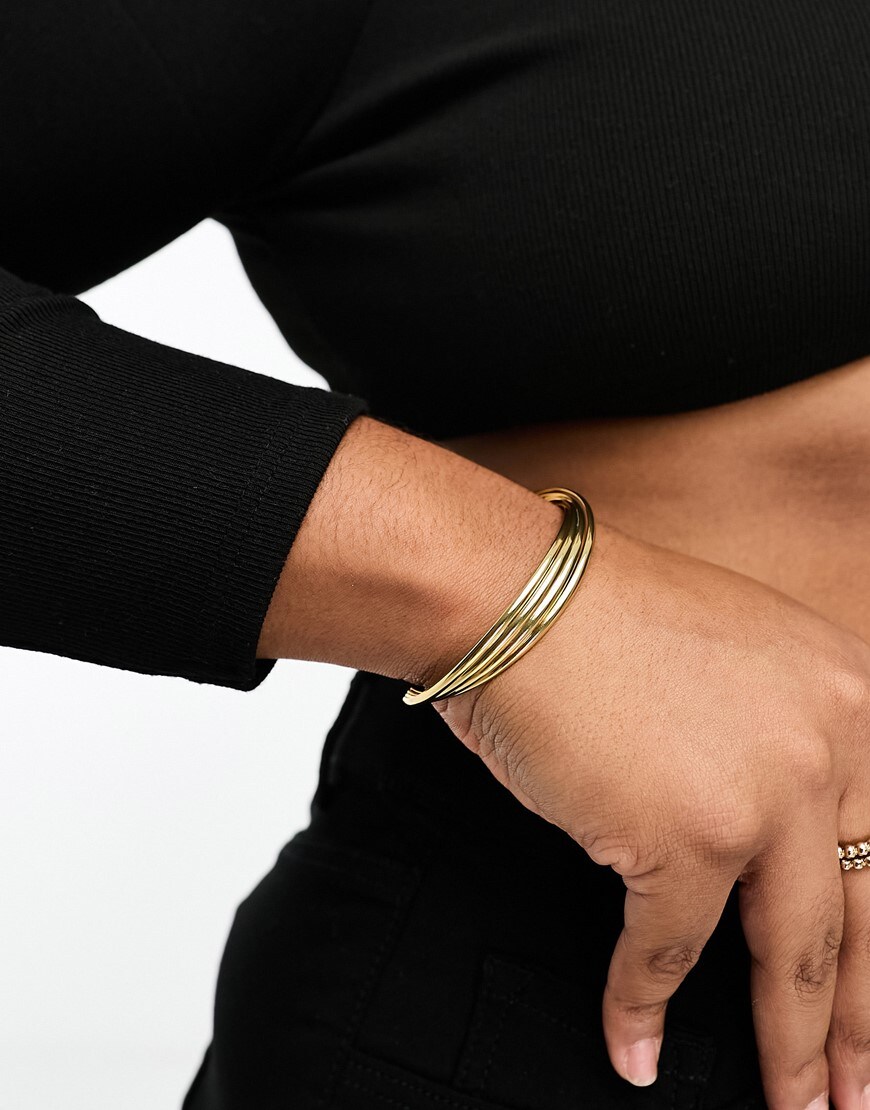 ASOS DESIGN Curve 14k gold plated cuff bracelet in stacked twist design