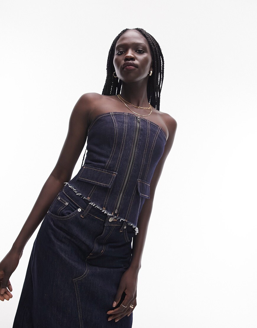Topshop deconstructed denim corset in indigo