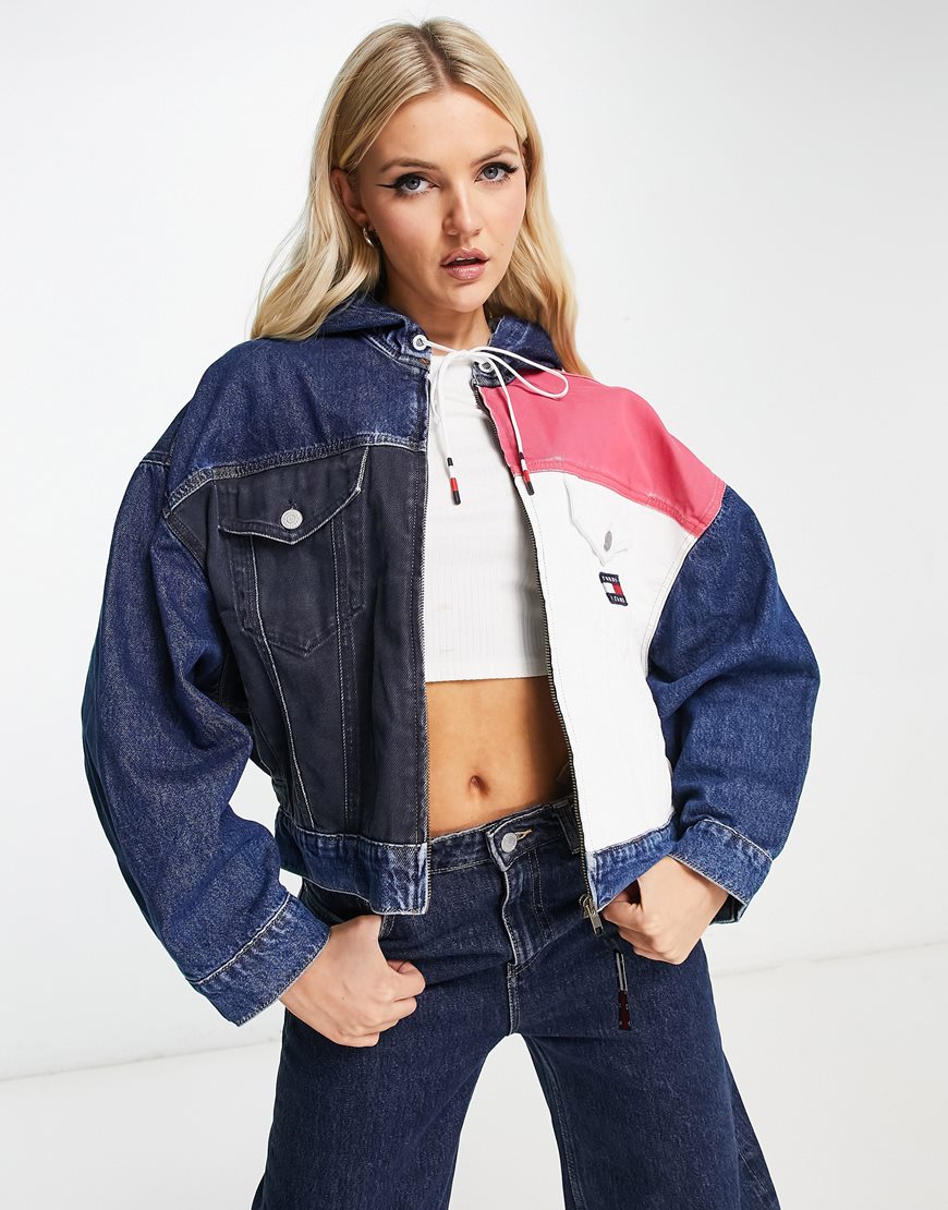 Tommy Jeans oversized hooded denim jacket in multi