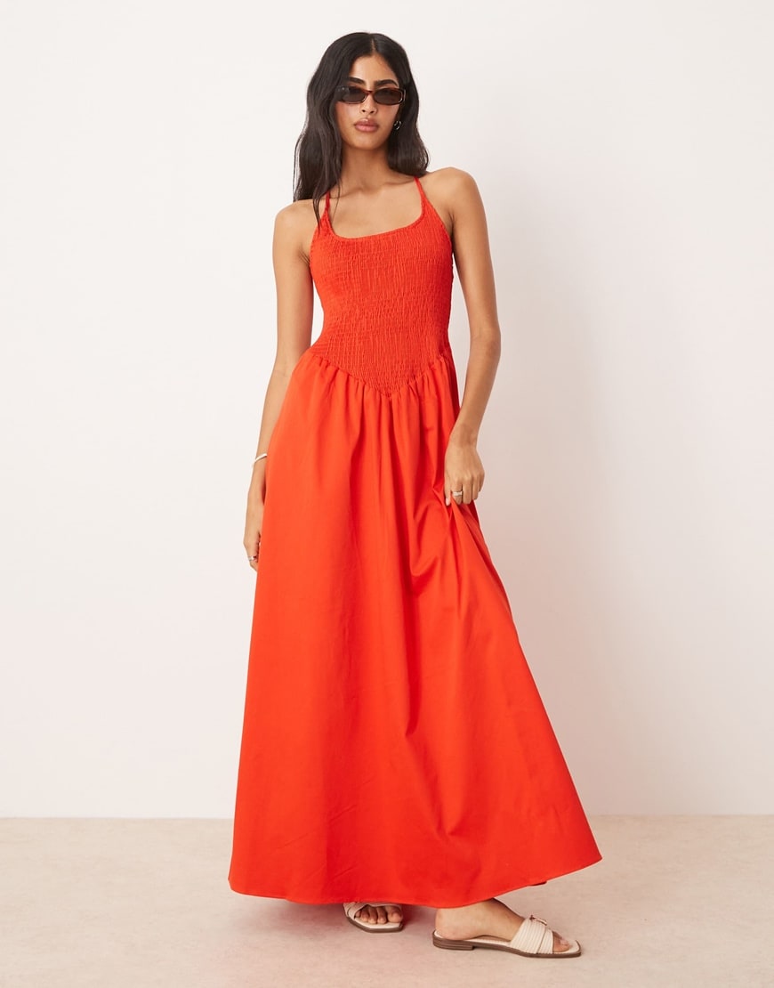 A model wearing a silk maternity dress in rust | ASOS Style Feed