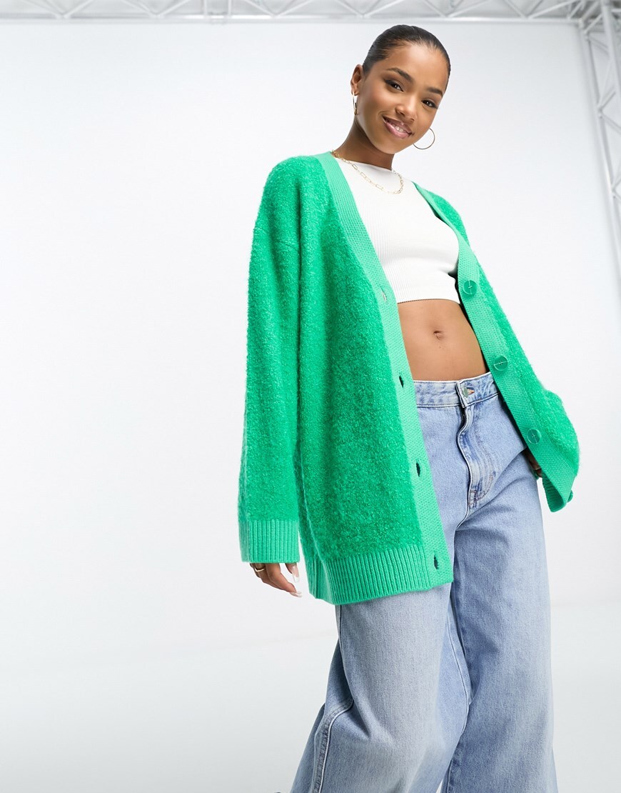 ASOS DESIGN longline boyfriend cardigan in textured stitch in green