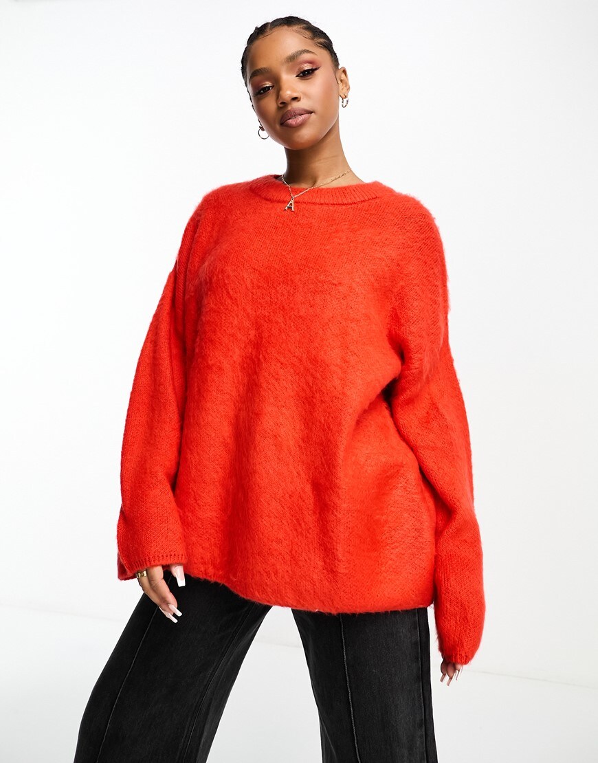 Woman wearing red Monki jumper | ASOS Style Feed