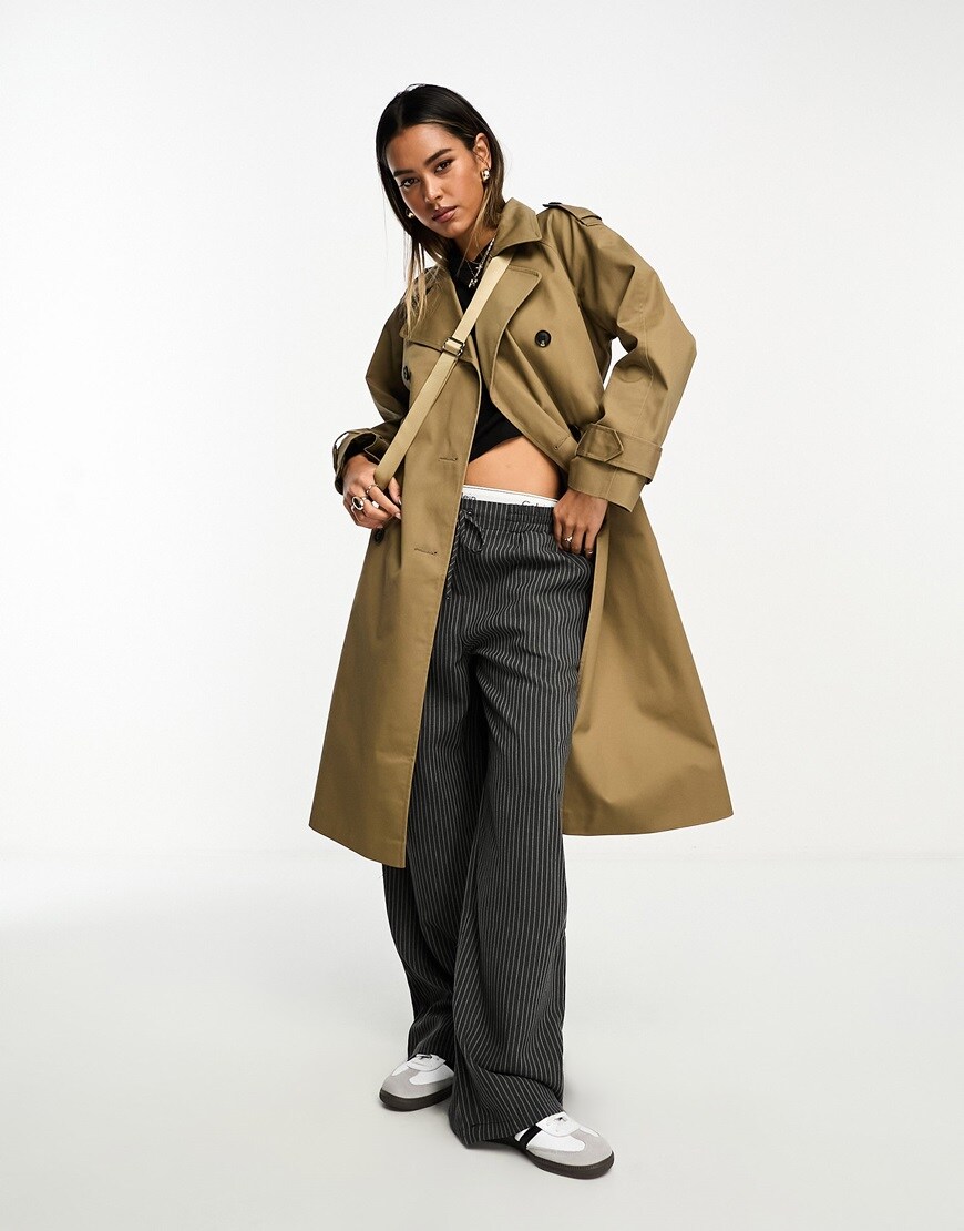 ASOS DESIGN longline trench coat in olive