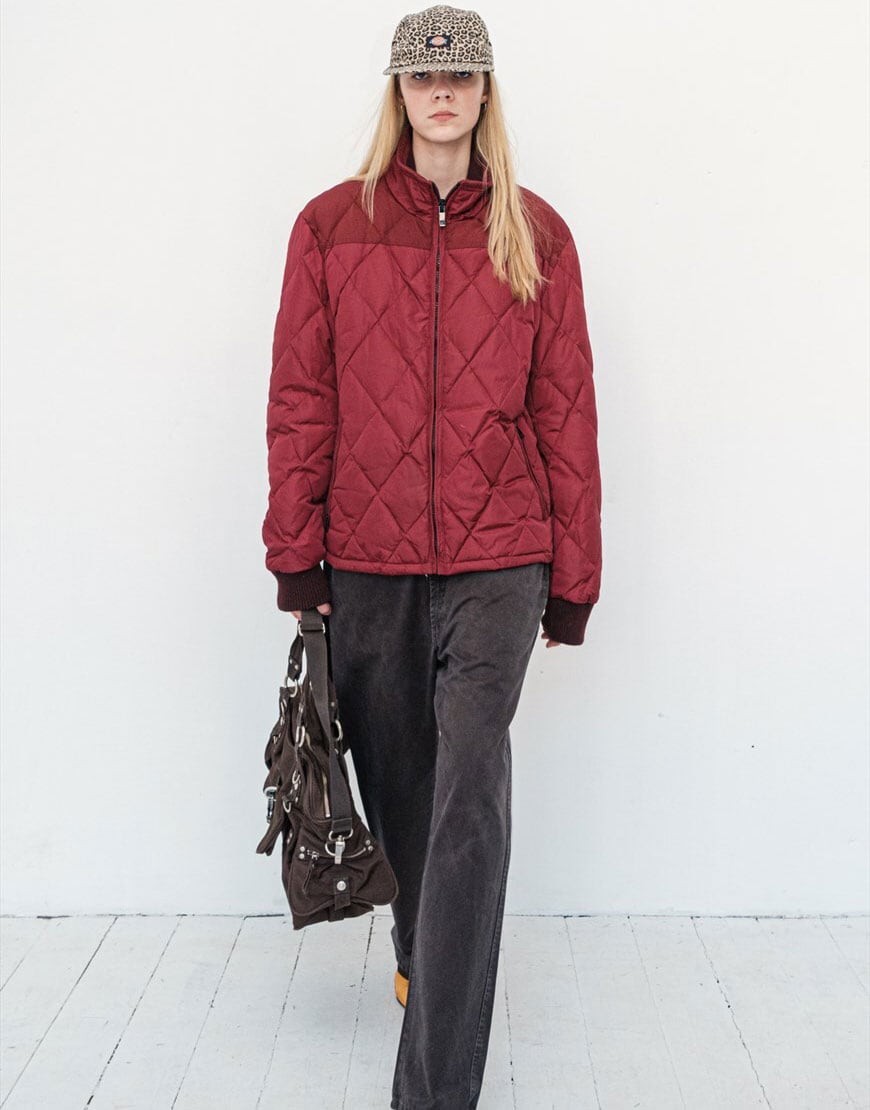Woman wearing red quilted jacket | ASOS Style Feed