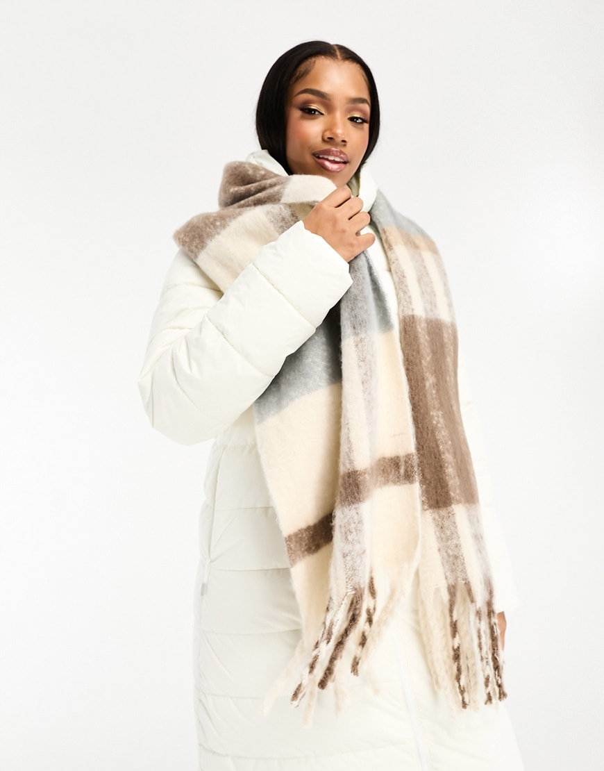 Vero Moda oversized brushed scarf in neutral check | ASOS Style Feed