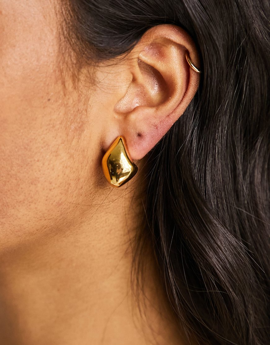 ASOS DESIGN 14k gold plated earrings with molten stud design| ASOS Style Feed
