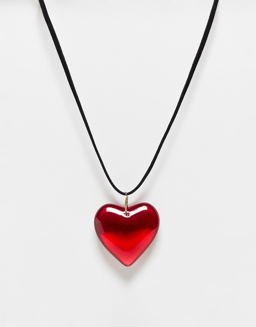 ASOS DESIGN mid length cord necklace with red puff heart | ASOS Style Feed