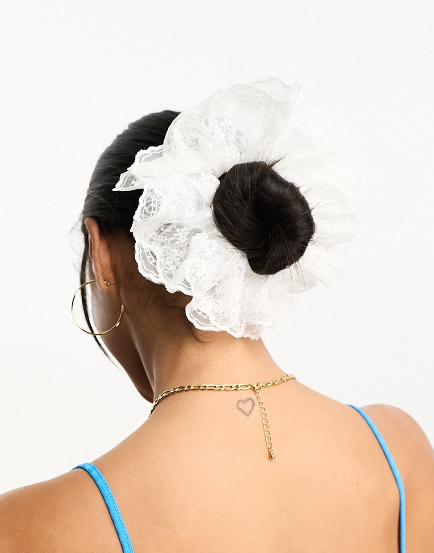 DesignB London lace scrunchie in white | ASOS Style Feed