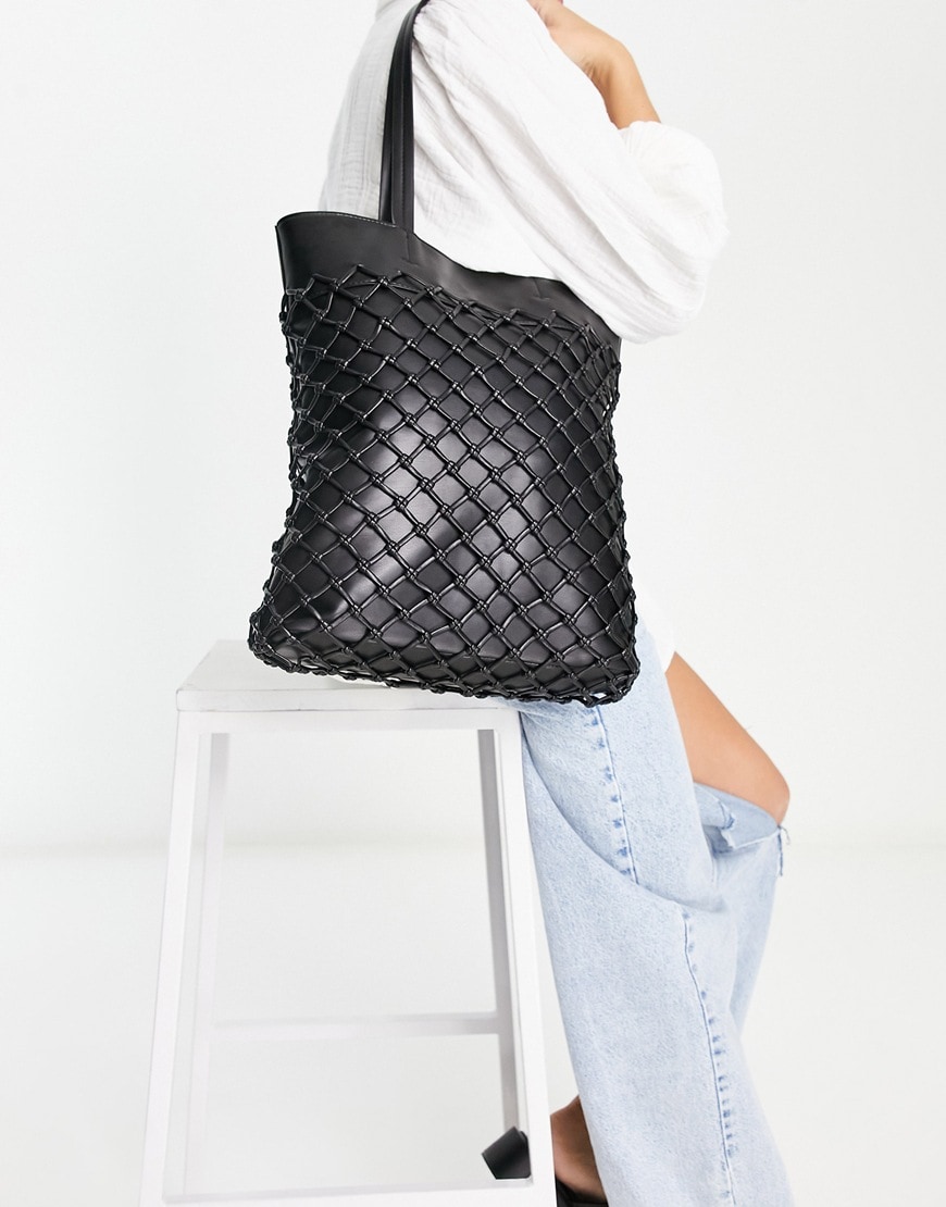 Topshop tina weave tote in black