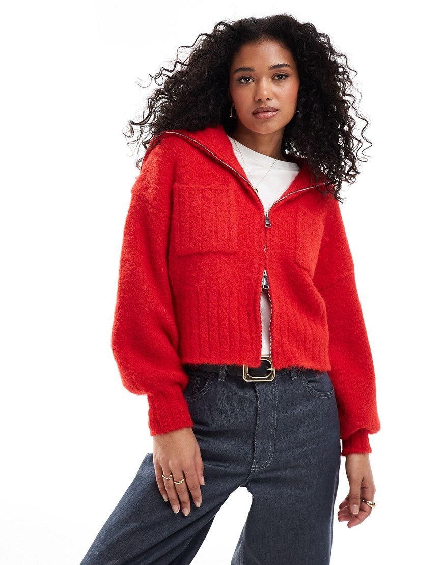 Red cardigan