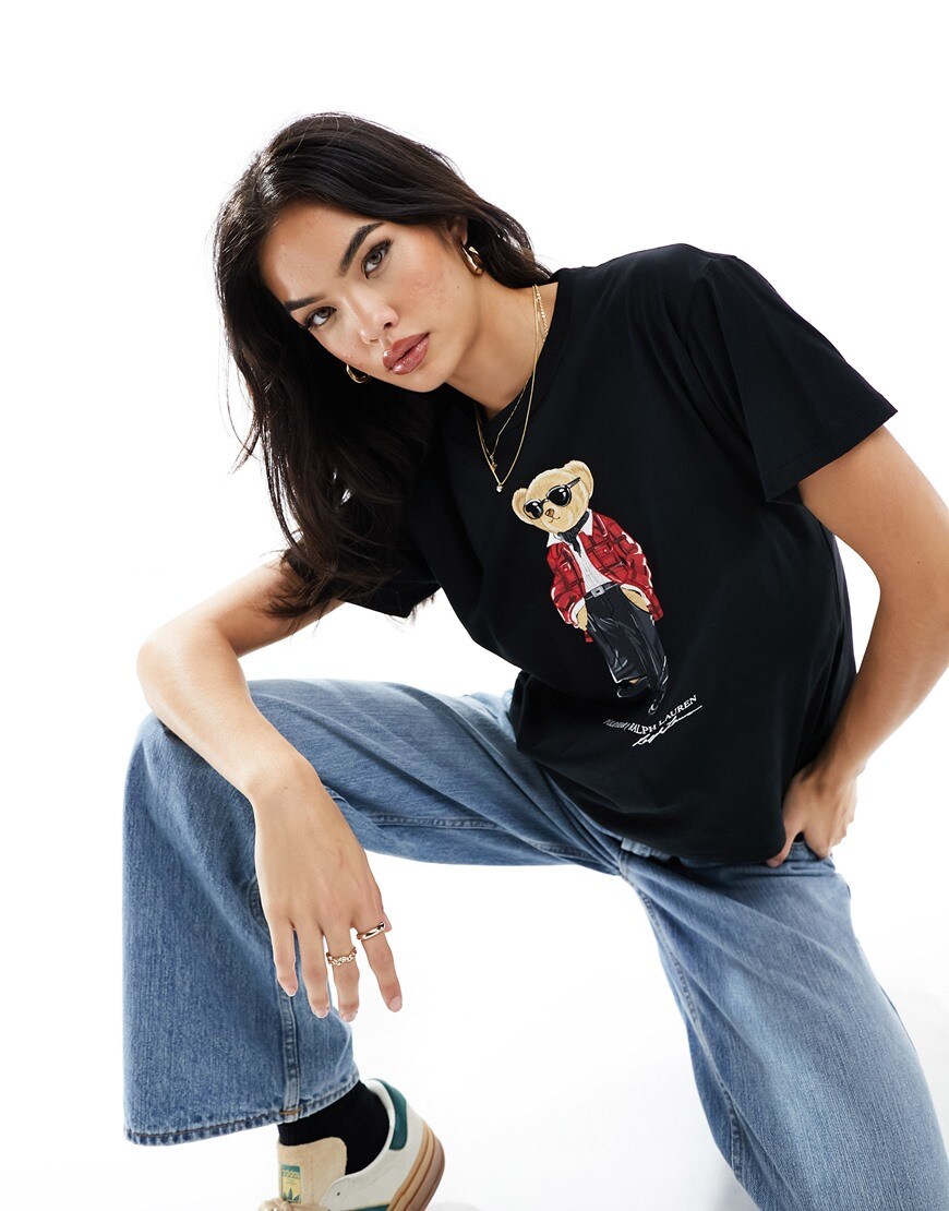 Polo Ralph Lauren holiday dressy bear print t-shirt in black