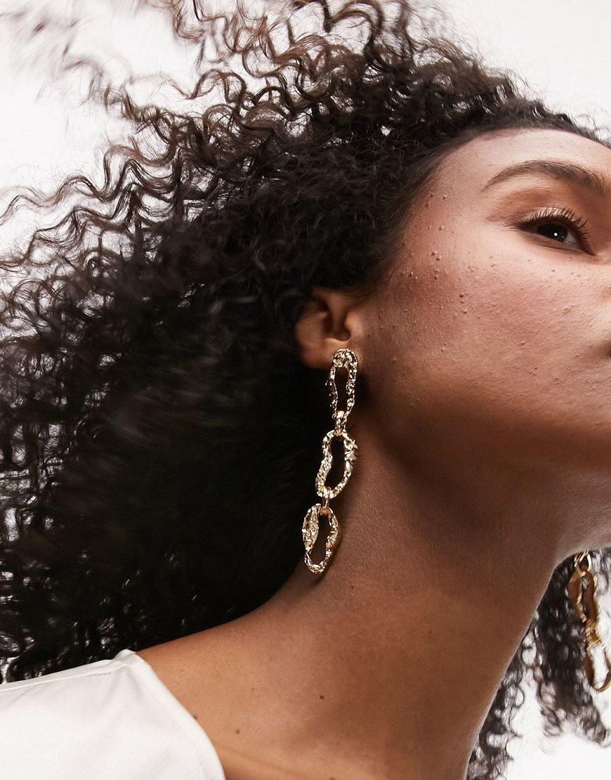 Topshop Malaga molten chain drop earrings in gold