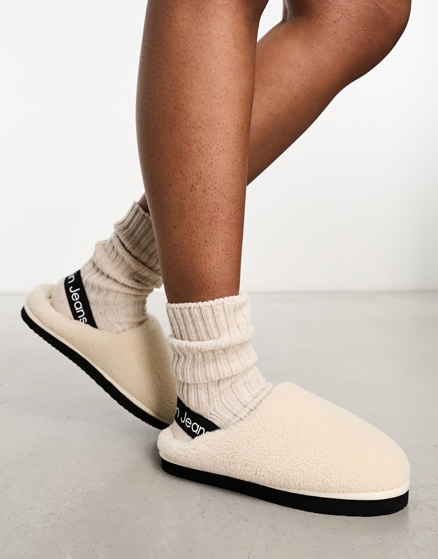 Calvin Klein Jeans home sherpa clog slippers in cream