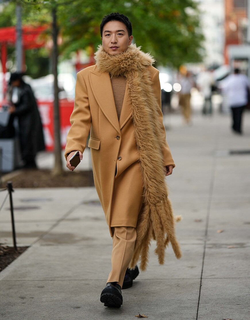 man wearing a neutral toned coat