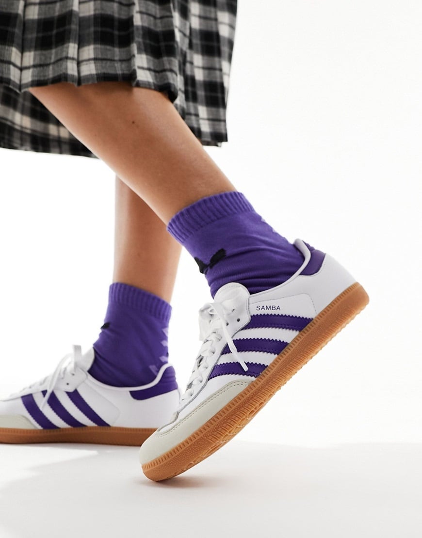 model wearing adidas samba sneakers