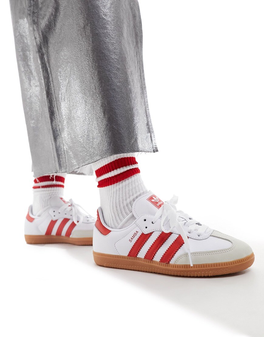 model wearing adidas samba sneakers