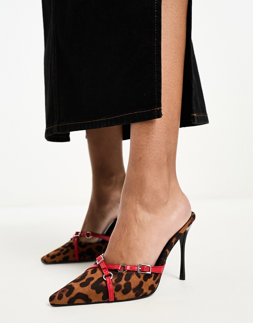 Daisy Street stiletto mules in leopard