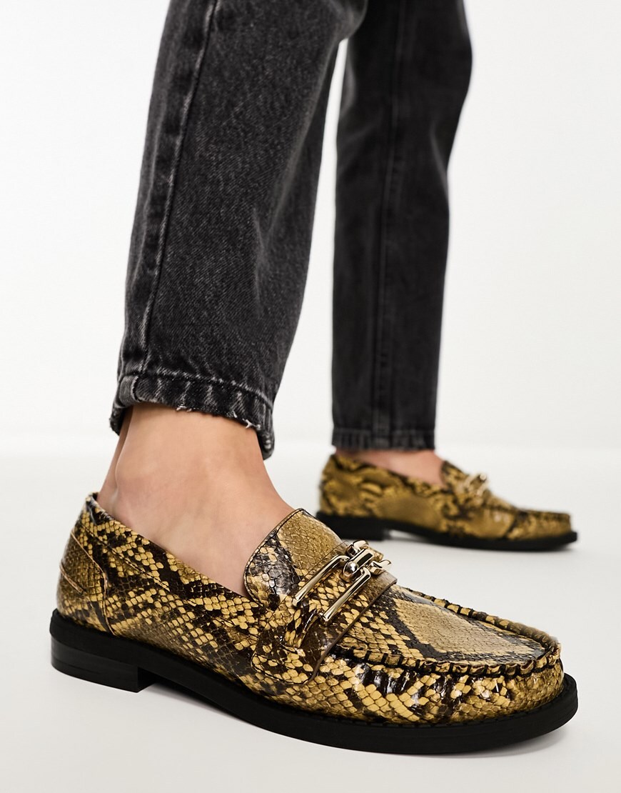 ASOS DESIGN Melodic slim loafer with chain in snake