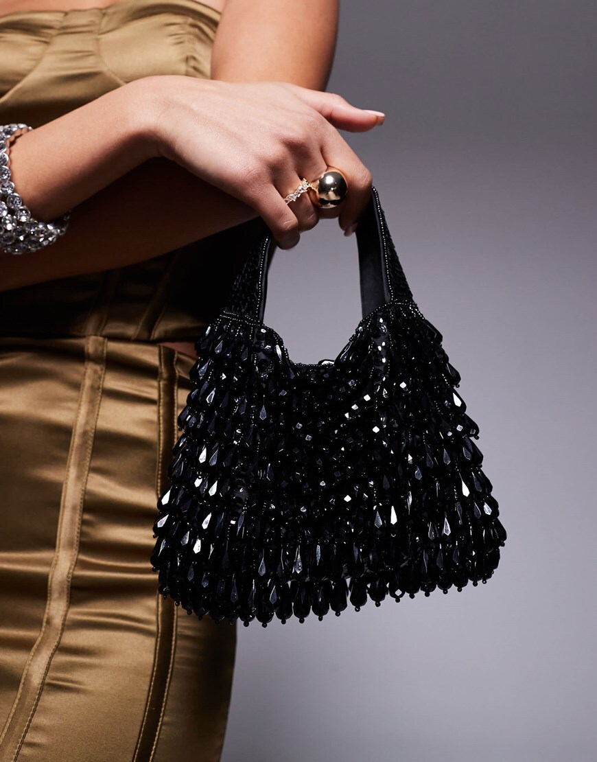 ASOS DESIGN all over beaded grab bag in black | ASOS Style Feed