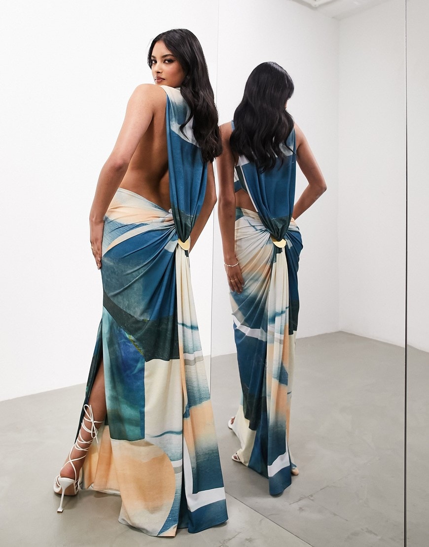 ASOS EDITION sleeveless drape detail maxi dress with plate trim | ASOS Style Feed