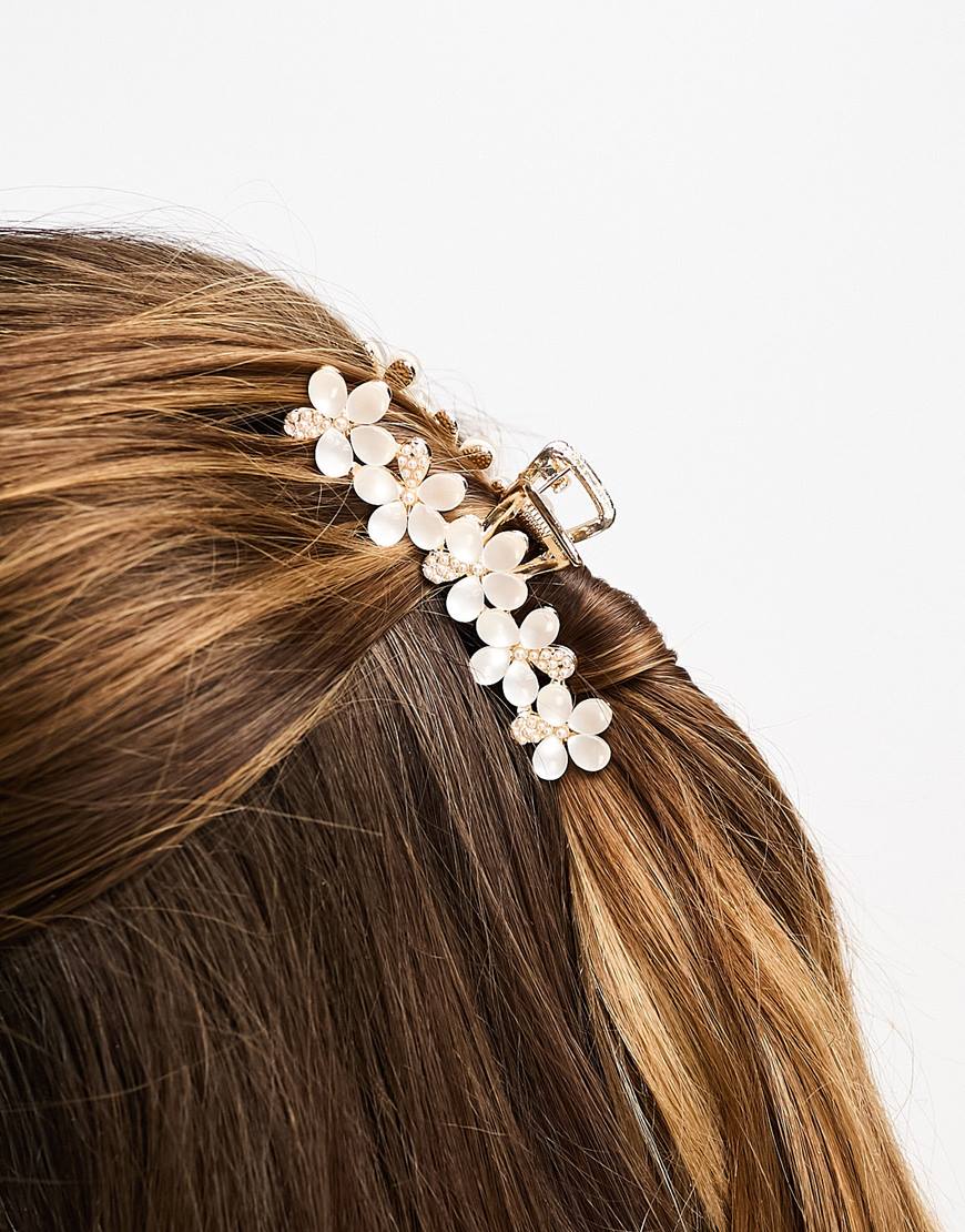 ASOS DESIGN hair clip claw with pearl floral design | ASOS Style Feed