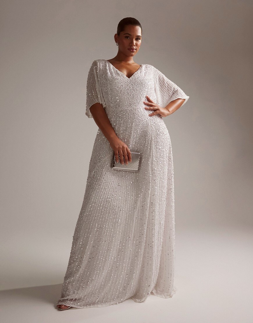 ASOS DESIGN Curve Eliza flutter sleeve embellished wedding dress -  | ASOS Style Feed