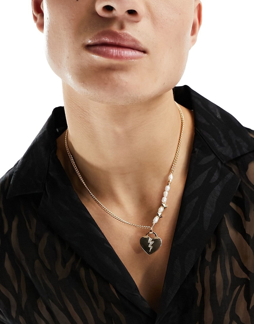 Model wearing zebra-print shirt and heart necklace. | ASOS Style Feed
