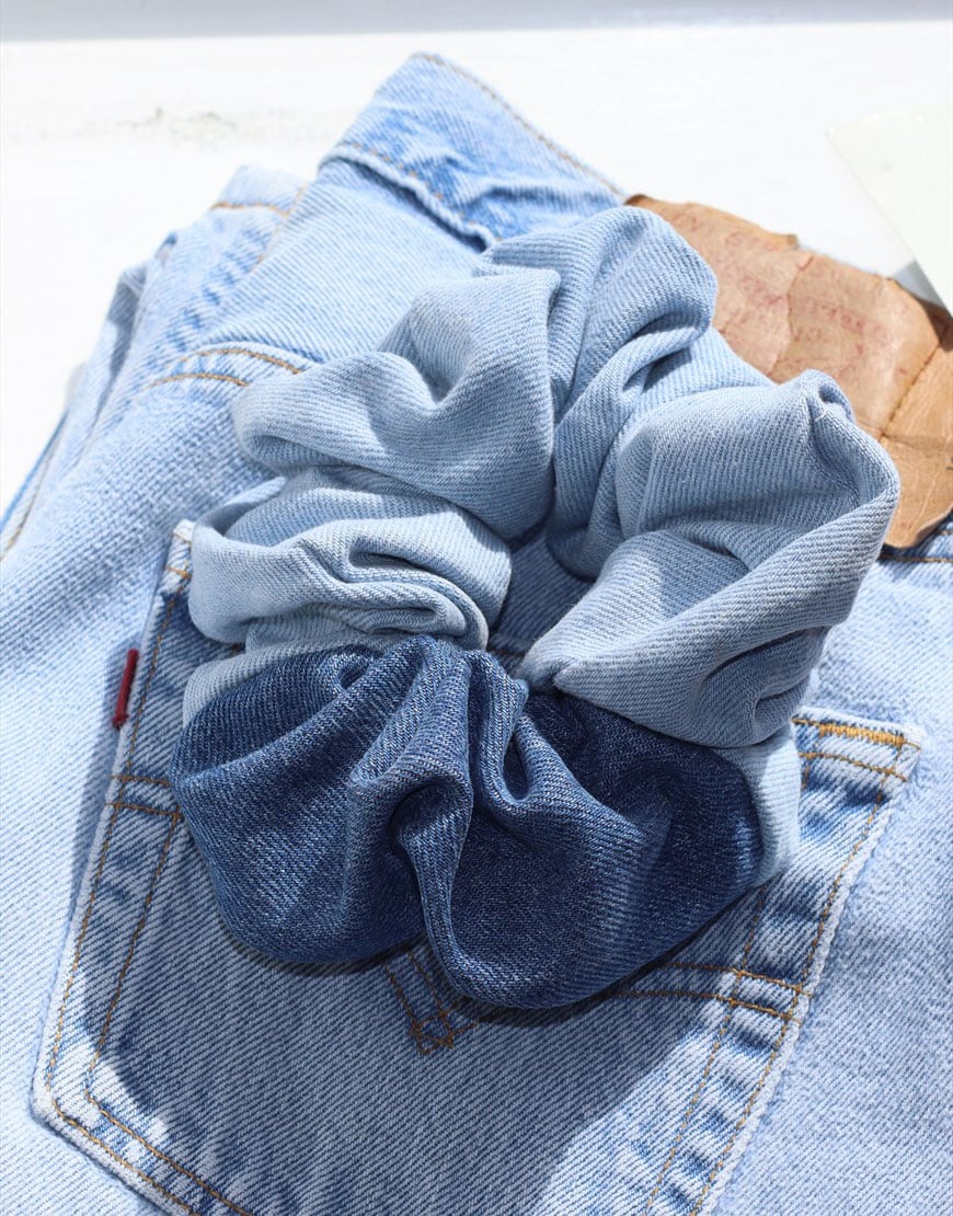 Denim scrunchie on blue jeans | ASOS Style Feed