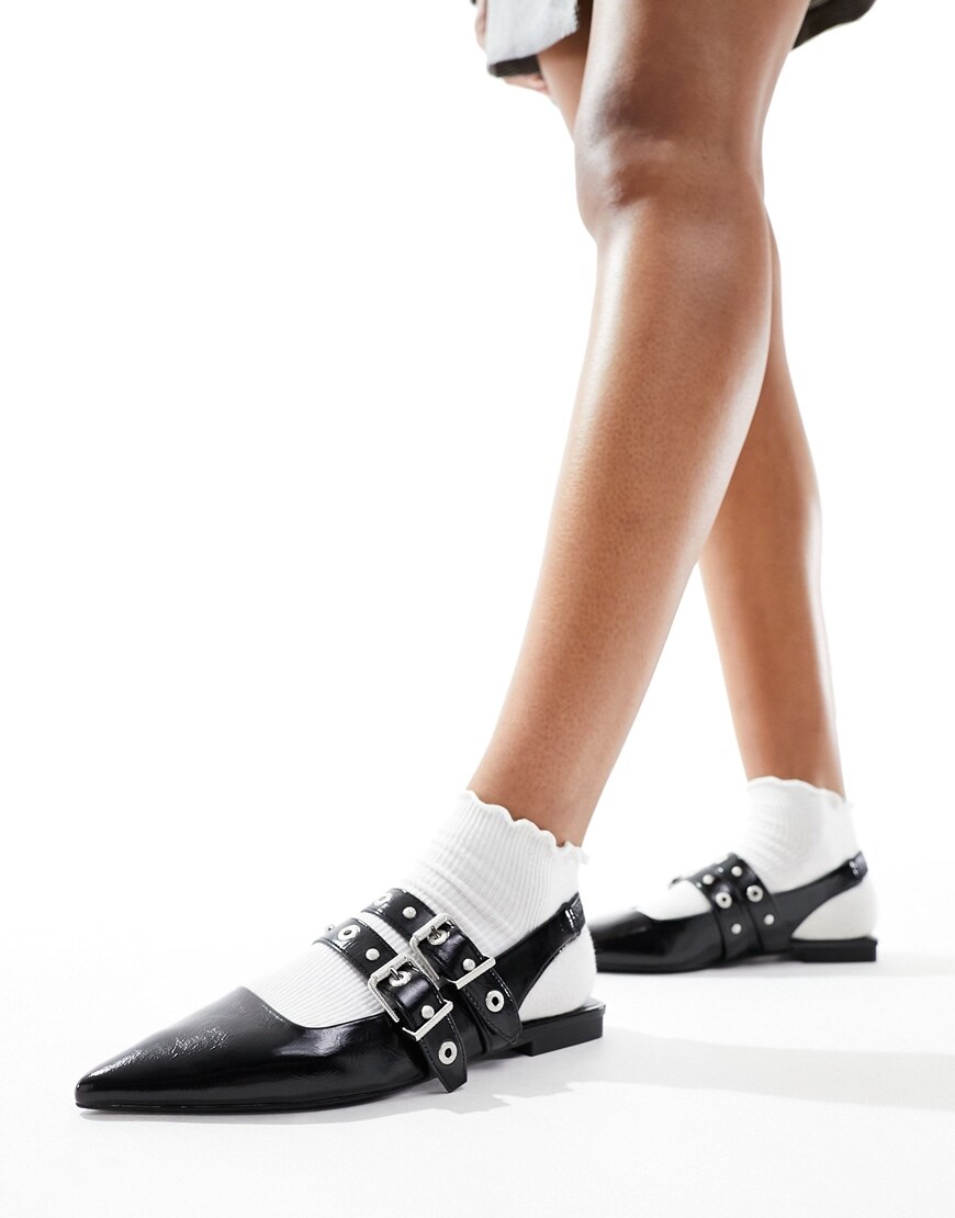 Black buckle detail slingback flat shoes
