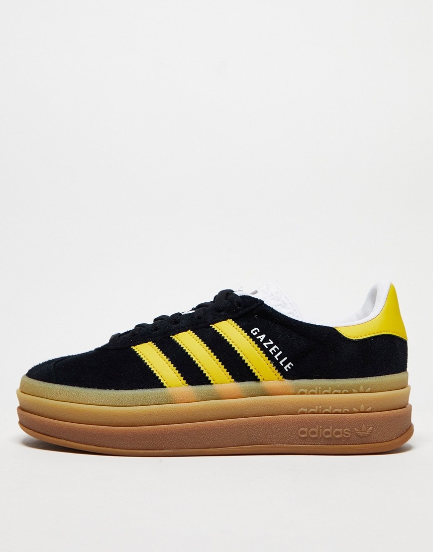 adidas Originals Gazelle Bold platform trainers in black and gold | ASOS Style Feed