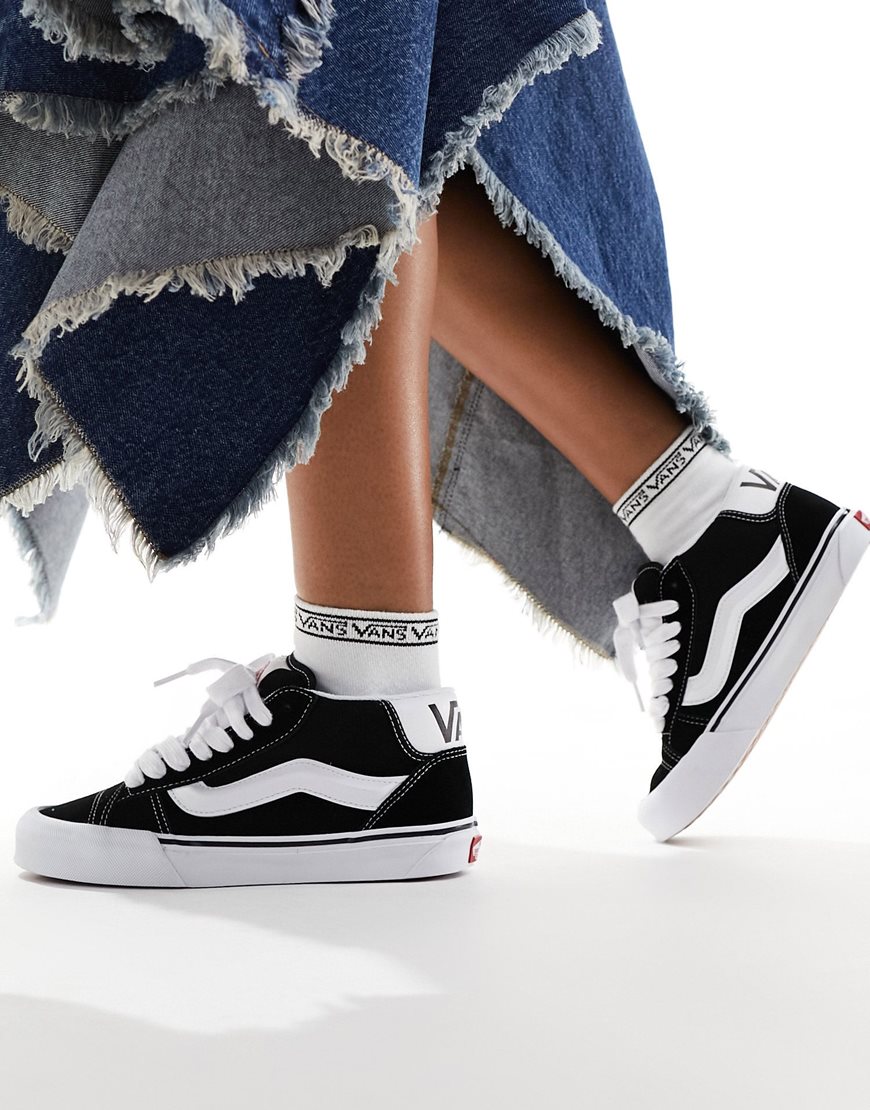 Woman wearing Vans Knu Skool mid in black and white | ASOS Style Feed