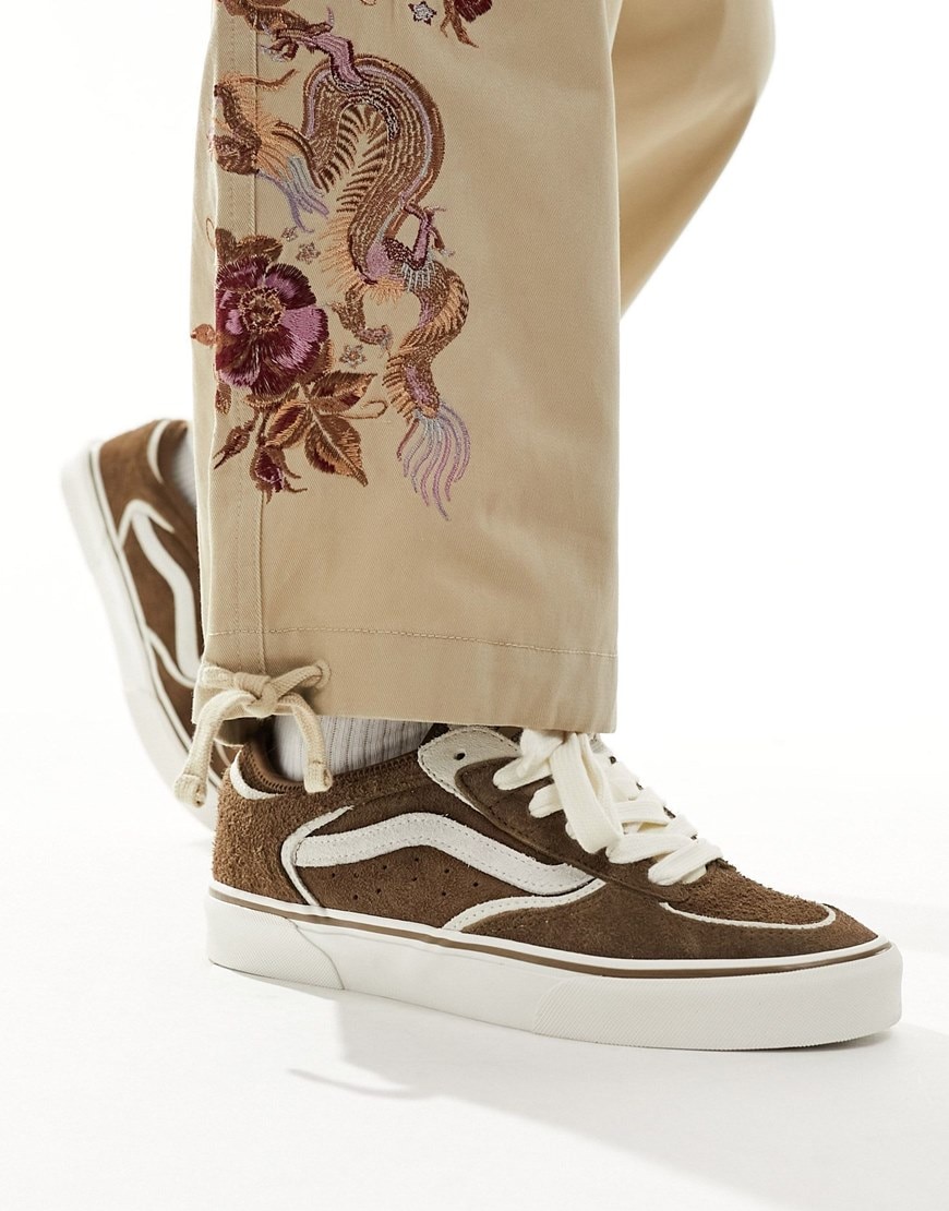 Model wearing Vans Rowley Classic trainers in brown and white | ASOS Style Feed