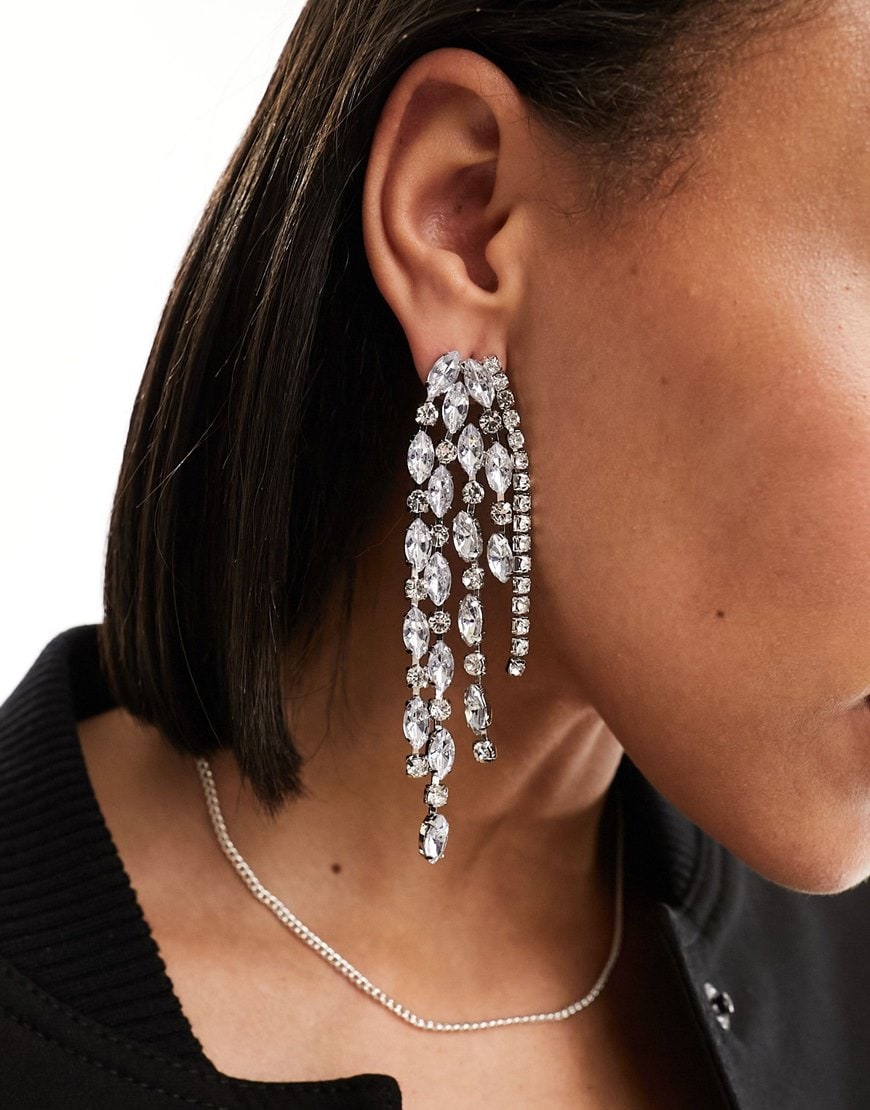 ASOS DESIGN drop earrings with teardrop crystal design in silver tone | ASOS Style Feed